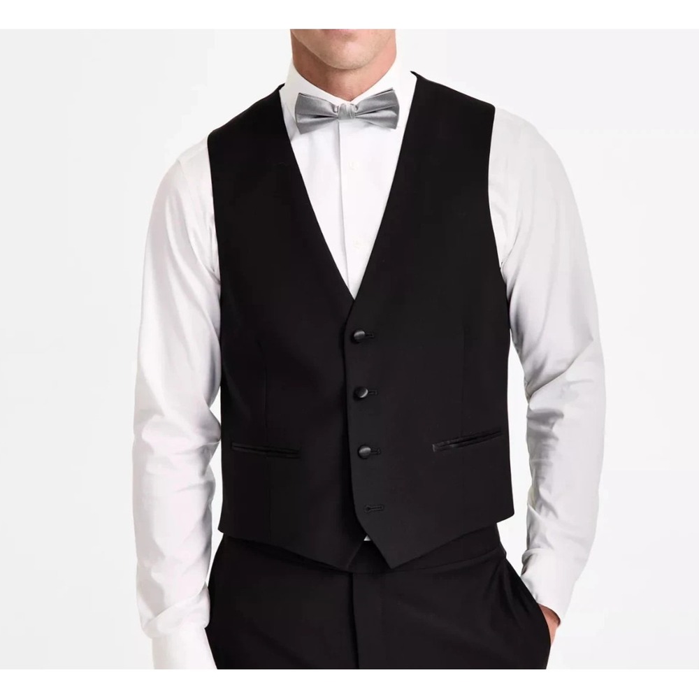 Calvin Klein Men's Black Slim Fit Wool Blend Tuxedo Suit Vest Medium